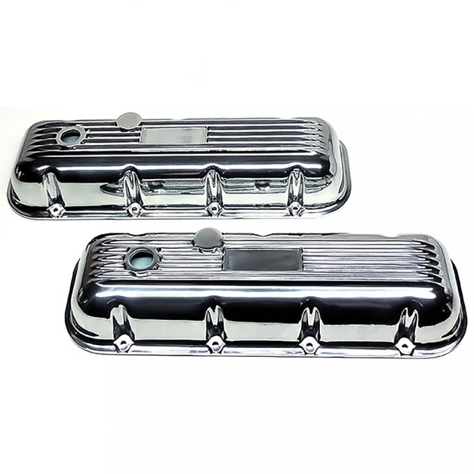 OER 1965-74 Chevy, Finned Valve Covers, Big Block 396, 427, 454, Polished Aluminum, 3" Tall VC1005