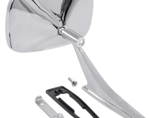 OER 1968-72 Camaro, Impala, Caprice, Chevelle, Nova, Monte Carlo, Firebird, Chrome Outer Door Mirror, Smooth Syle Base, with Gasket & Hardware, RH Passenger Side, Various GM Models CM3003