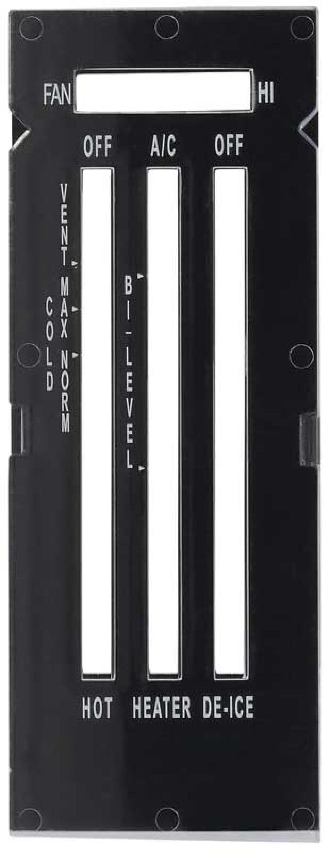 1971-72 Nova, Ventura, Heater Control Lens, with Air Conditioning, DE-ICE, White Font