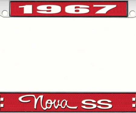 OER 1967 Nova SS Red and Chrome License Plate Frame with White Lettering LF3566703C