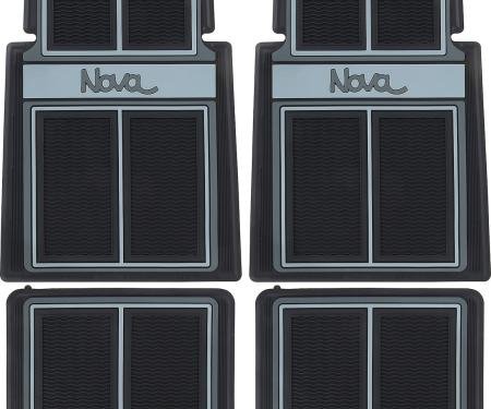 1962-79 Nova, Floor Mat Set, with "Nova" Script, Front and Rear, Black, 4 Piece Set