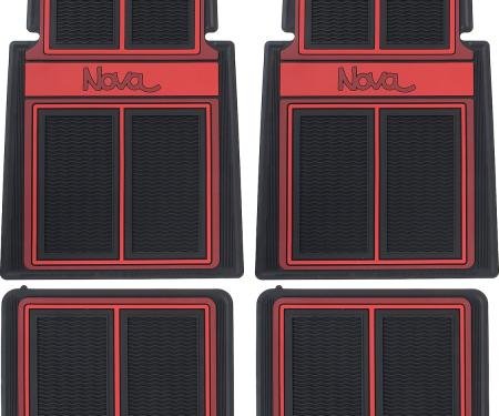 OER 1962-79 Chevrolet Nova, Floor Mat Set, with "Nova" Script Lettering, Red, 4 Piece Set K75902