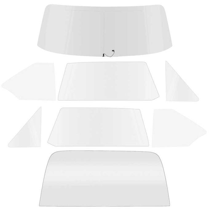 1968-72 Chevy II / Nova 2 Door Coupe, Glass Set, With Antenna, (8 Piece), Clear