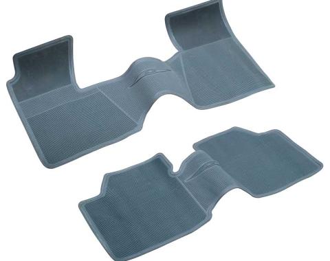 OER 1962-64 Chevy II, Nova Bow Tie Rubber Floor Mat Set, w/o Console, Med Blue, 2 Piece, Front And Rear M62008