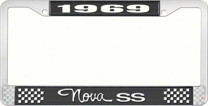 OER 1969 Nova SS Black and Chrome License Plate Frame with White Lettering LF3566903A