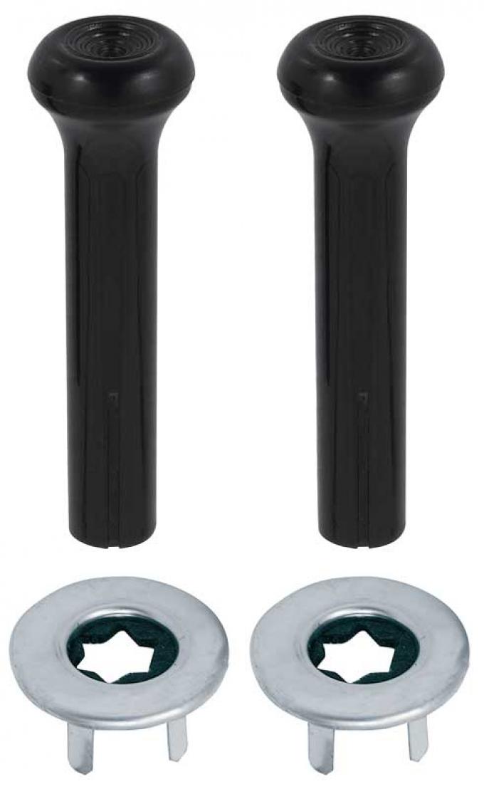 1973-88 GM, Door Lock Knob Kit, Plastic, Smooth Black Knobs, With Wide Ferrules