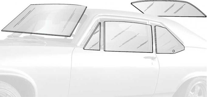 OER 1968-72 Chevy II / Nova 2 Door Coupe Complete Glass Set Tinted (8 Piece Without Antenna) *NR807T