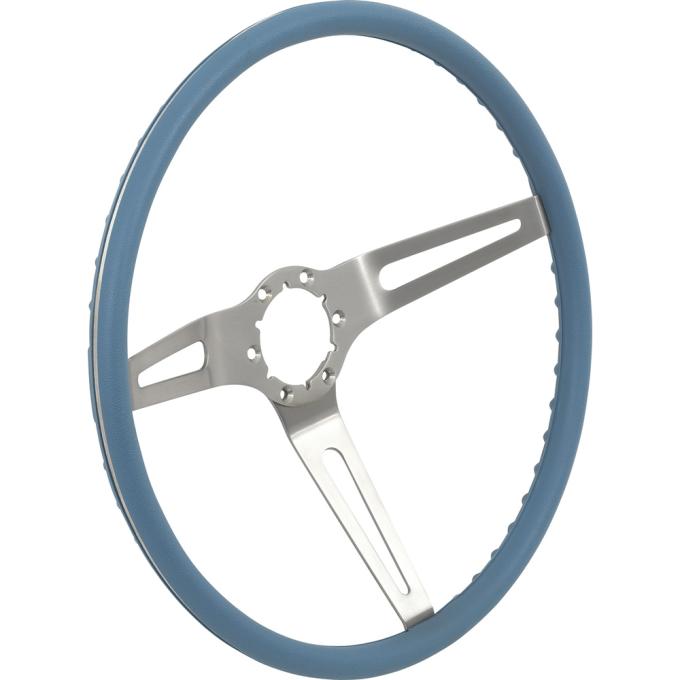 1969-72 GM, Comfort Grip Cushioned Steering Wheel, 3-Spoke, Silver Spokes, Blue Grip