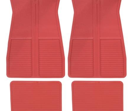 1973-87 GM, Rubber Floor Mat Set, With GM Logo, Factory Style, Set of 4, Red