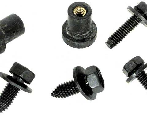 OER 1967-69 Camaro, Firebird, 1968-72 Nova, Radiator Mounting Hardware Kit, 4 Bolts and 2 Well Nuts, 6-Piece W14R