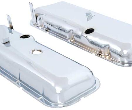 OER 1965-91 Chevrolet, Chrome Valve Covers, 396ci, 427ci, 454ci, Big Block, with Brake Booster Notch, without Baffles Pair T9504