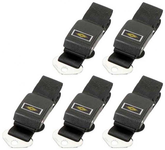 OER 1964-66 Impala, Chevelle, Nova, Standard Seat Belt Set, Front/Rear, Gold Starburst Decal, Black *R190