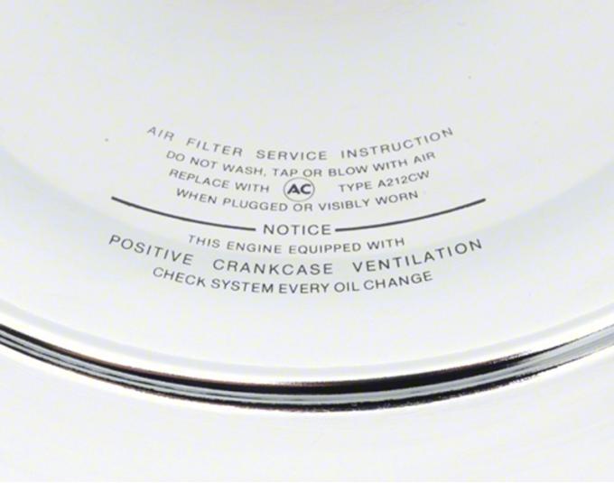 OER 1966-69 Chevrolet, Open Element Chrome Air Cleaner Lid , 14", with Curved Imprint Verbiage, GM Licensed 6421833