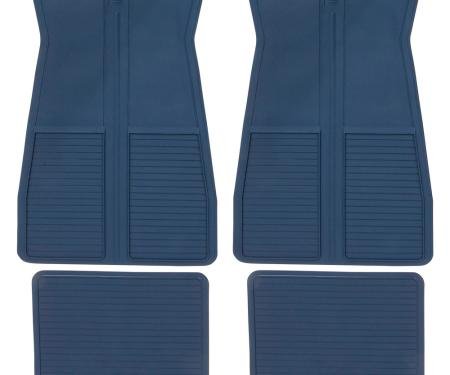 1973-87 GM, Rubber Floor Mat Set, With GM Logo, Factory Style, Set of 4, Dark Blue