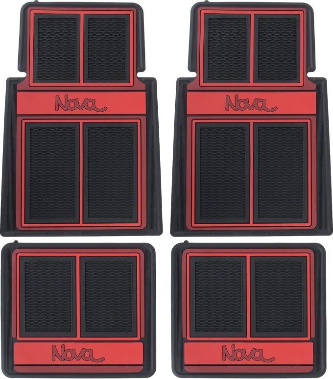 OER 1962-79 Chevrolet Nova, Floor Mat Set, with "Nova" Script Lettering, Red, 4 Piece Set K75902