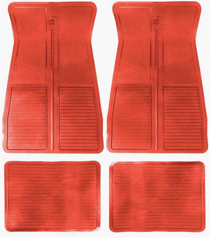 OER 1973-87 GM, Rubber Floor Mat Set, With GM Logo, Factory Style, Set of 4, Red CM65107