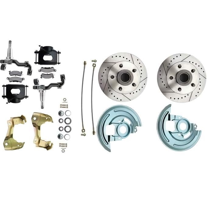 OER 1964-74 GM A, F, X-Body, Front Disc Brake Kit, Drilled/Slotted Rotors, Black Calipers 154771BK