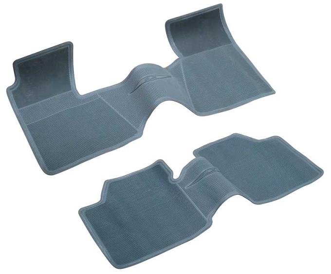 OER 1962-64 Chevy II, Nova Bow Tie Rubber Floor Mat Set, w/o Console, Med Blue, 2 Piece, Front And Rear M62008