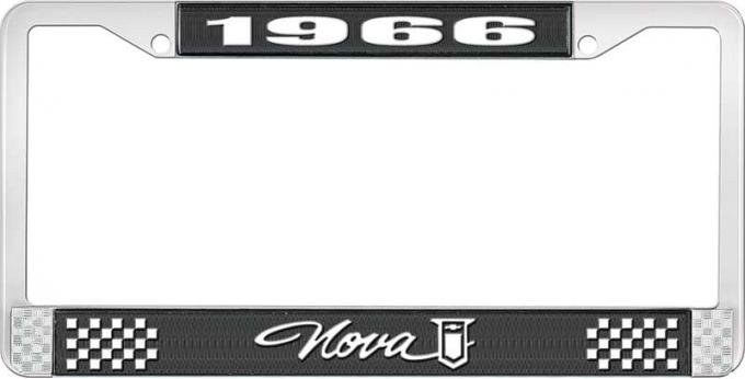 OER 1966 Nova Black and Chrome License Plate Frame with White Lettering LF3566601A