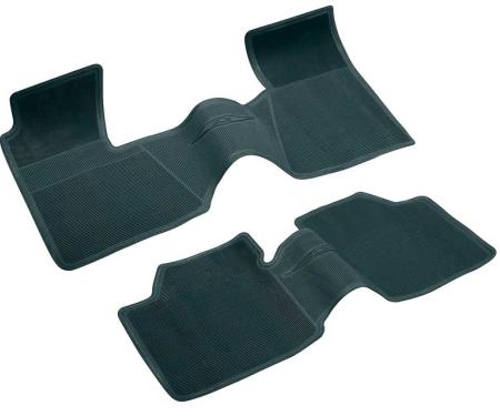 OER 1962-64 Chevy II, Nova Bow Tie Rubber Floor Mat Set, w/o Console, Dk Green, 2 Piece, Front And Rear M62013