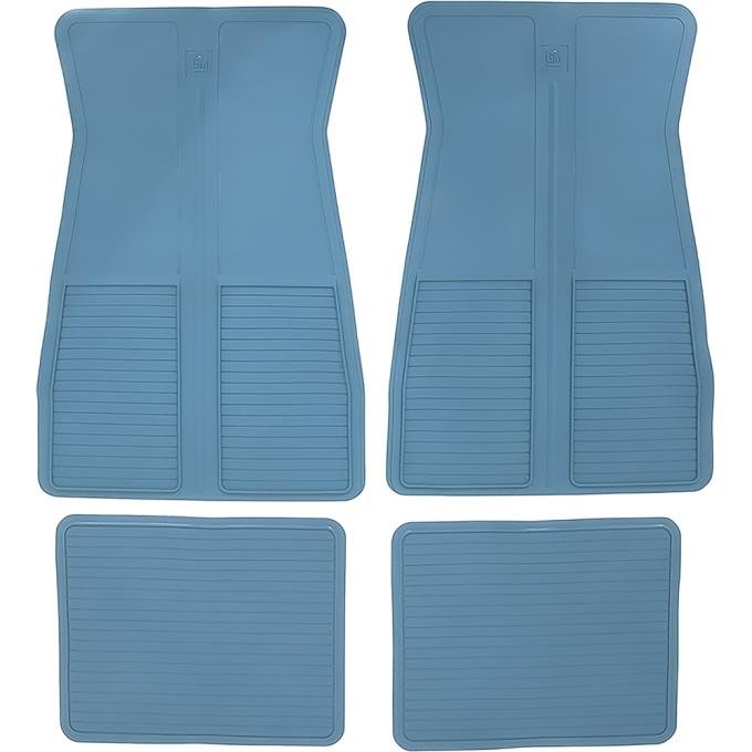 1973-81 GM, Rubber Floor Mat Set, With GM Logo, Factory Style, Set of 4, Light Blue