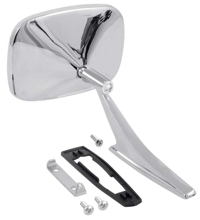 OER 1968-72 Camaro, Impala, Caprice, Chevelle, Nova, Monte Carlo, Firebird, Chrome Outer Door Mirror, Smooth Syle Base, with Gasket & Hardware, RH Passenger Side, Various GM Models CM3003