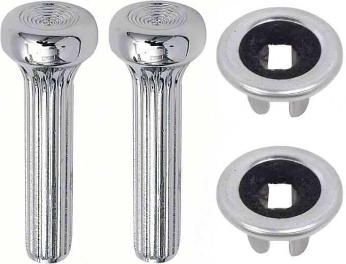 OER 1968-70 GM, Door Lock Knob and Ferrule Kit, Die-Cast Metal Knobs, Ribbed Design, Chrome *8740200