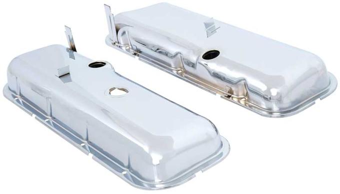OER 1965-91 Chevrolet, Chrome Valve Covers, 396ci, 427ci, 454ci, Big Block, with Brake Booster Notch, without Baffles Pair T9504