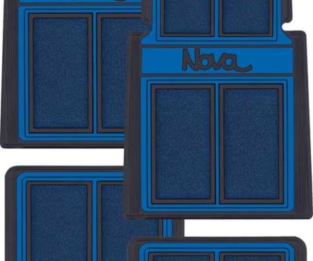 OER 1962-79 Nova, Carpet Floor Mat Set, "Nova" Script Lettering, Blue / Black, 4 Piece Set K75908