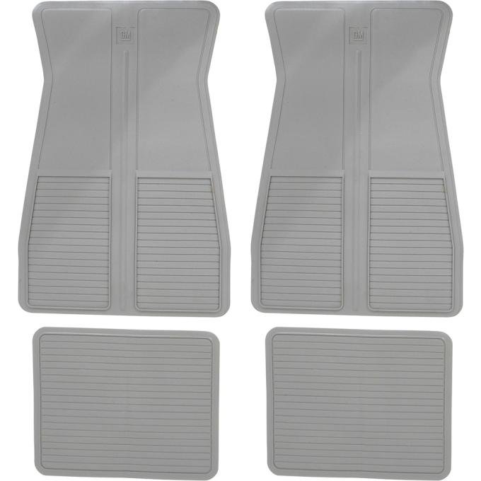 1973-87 GM, Rubber Floor Mat Set, With GM Logo, Factory Style, Set of 4, Gray