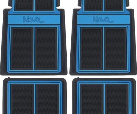 1962-79 Nova, Floor Mat Set, with "Nova" Script, Front and Rear, Blue, 4 Piece Set