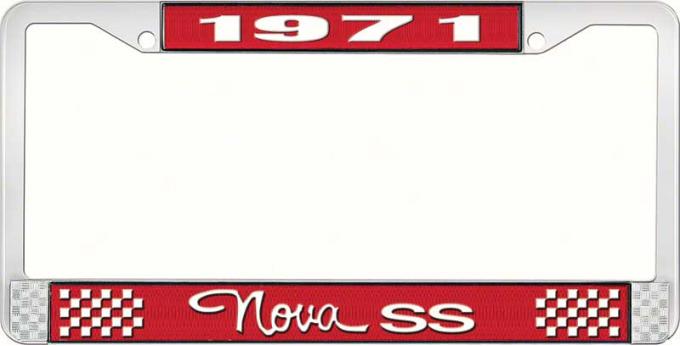 OER 1971 Nova SS Red and Chrome License Plate Frame with White Lettering LF3567103C