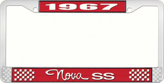 OER 1967 Nova SS Red and Chrome License Plate Frame with White Lettering LF3566703C