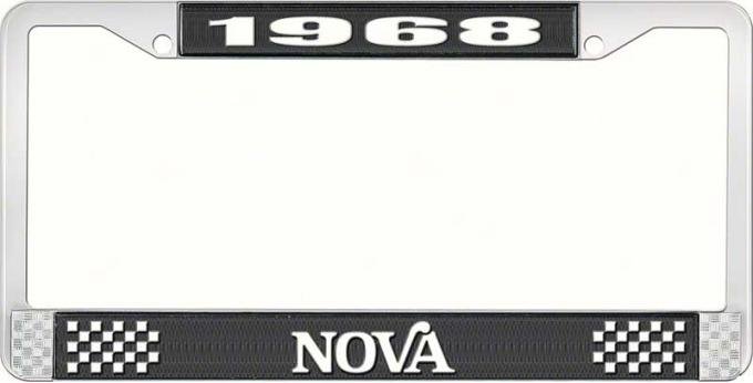 OER 1968 Nova Black and Chrome License Plate Frame with White Lettering LF3566802A
