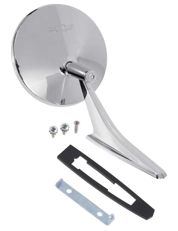 OER 1966-72 Chevrolet, Bow Tie Outer Door Mirror, with OE Style Ribbed Base, with Gasket, Bracket, & Hardware CM3006