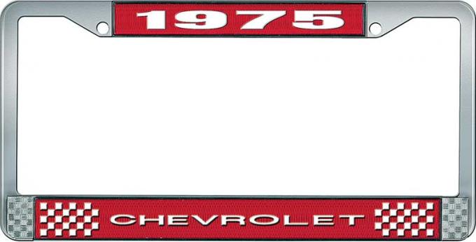OER 1975 Chevrolet Style # 1 Red and Chrome License Plate Frame with White Lettering LF2237501C