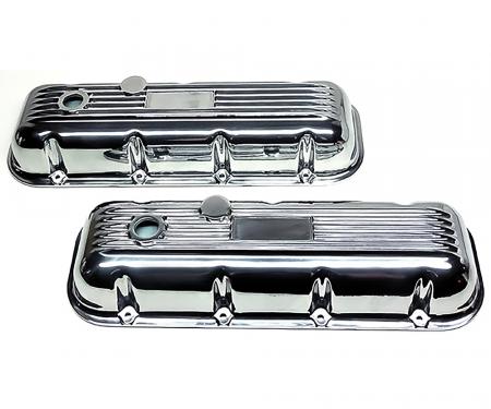 OER 1965-74 Chevy, Finned Valve Covers, Big Block 396, 427, 454, Polished Aluminum, 3" Tall VC1005