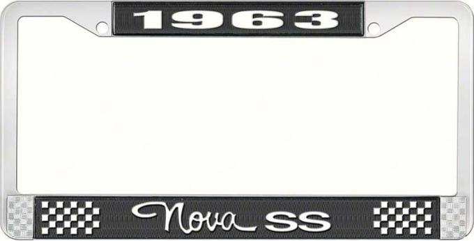 OER 1963 Nova SS Black and Chrome License Plate Frame with White Lettering LF3566303A