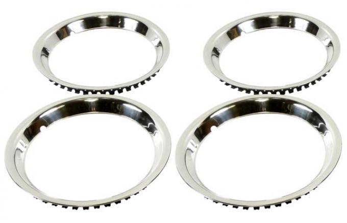 1967-88 GM, Rally Wheel Trim Ring, 16" x 7", 16" x 8", Stainless Steel, Round Edge, Smooth Lip, 2" Deep, Set of 4