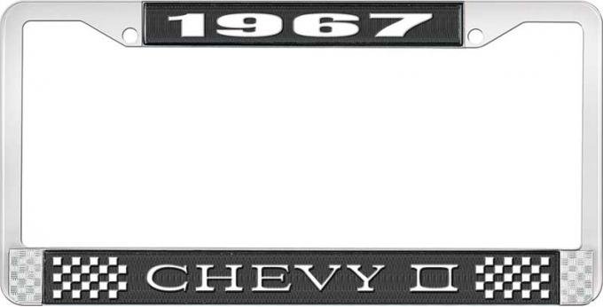 OER 1967 Chevy II Black and Chrome License Plate Frame with White Lettering LF3556701A