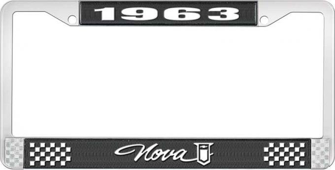 OER 1963 Nova Black and Chrome License Plate Frame with White Lettering LF3566301A