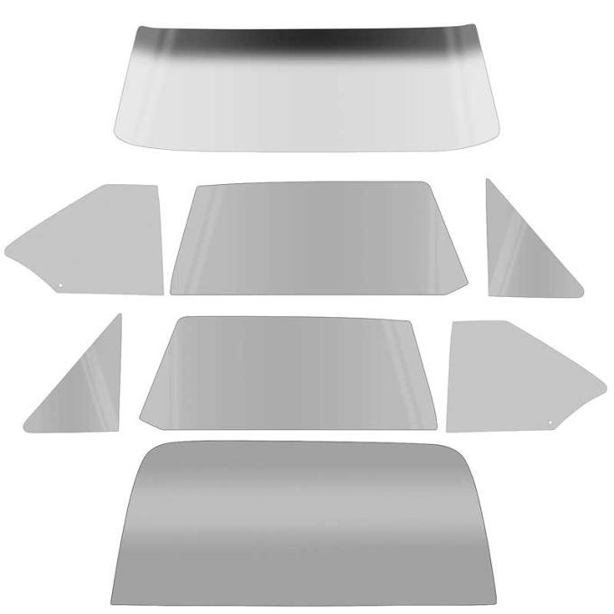 1968-72 Chevy II / Nova / Ventura, 2-Door Coupe, Glass Set, (8 Piece), Smoke Gray, Without Antenna
