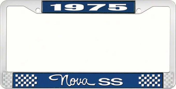 OER 1975 Nova SS Blue and Chrome License Plate Frame with White Lettering LF3567503B