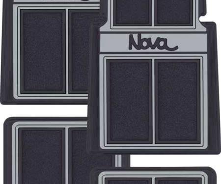 OER 1962-79 Nova, Carpet Floor Mat Set, "Nova" Script Lettering, Black / Gray, 4 Piece Set K75901