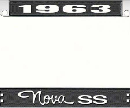 OER 1963 Nova SS Black and Chrome License Plate Frame with White Lettering LF3566303A