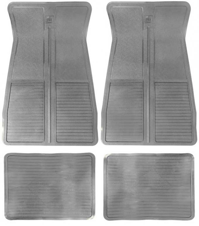 OER 1973-87 GM, Rubber Floor Mat Set, With GM Logo, Factory Style, Set of 4, Gray CM65105