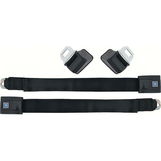 OER 1968-72 GM, Retractable Seat Belts, Silver Blue Button, Black Belts, LH & RH, Pair *R194