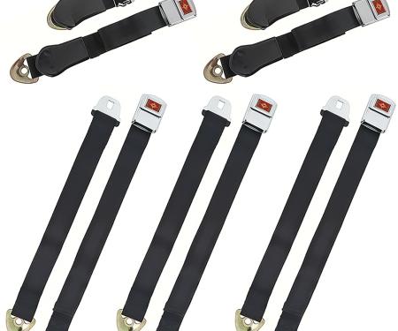1965-66 Impala, Caprice Nova, Chevelle, Deluxe Seat Belt Set, Gold Starburst, Black, 5-Piece Set