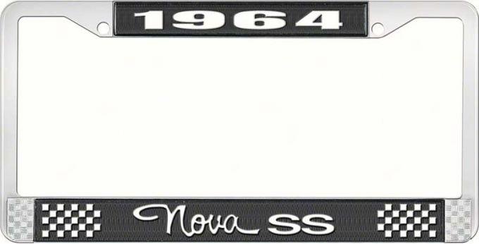 OER 1964 Nova SS Black and Chrome License Plate Frame with White Lettering LF3566403A