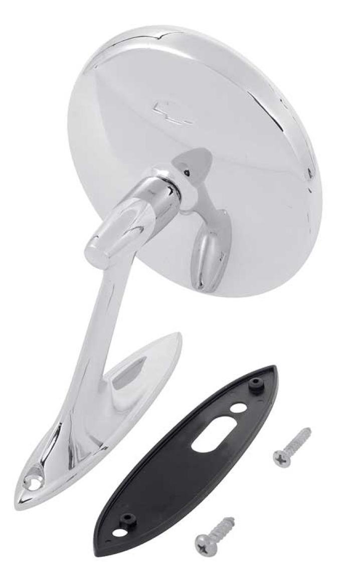 OER 1961-63 Impala, Bel Air, Corvair, 1960-63 Chevy Truck, Outer Door Mirror, with Bow Tie Logo, with Gasket & Hardware, RH or LH, GM Licensed 3912201